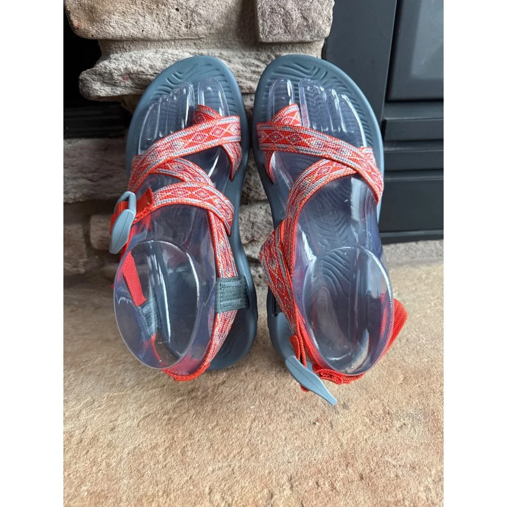 Chaco Z Cloud Sandals Womens 7 Orange Gray Strap Hiking Shoes Outdoor Granola - Picture 5 of 10